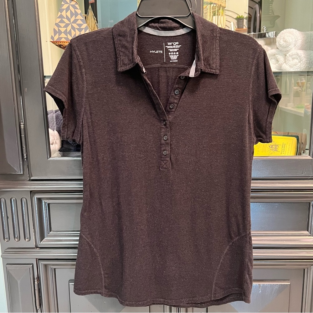 Hylete Black Fitted Polo Shirt Short Sleeve, size L